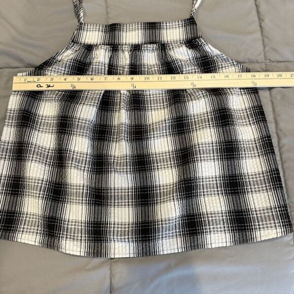 BB Dakota Steve Madden "Plaid Out" Black White Tank Top Tassel Straps Size Small - Picture 5 of 10